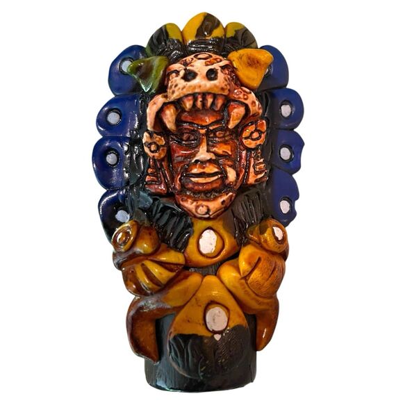 Aztec Mexican shot glass 3 oz clay stones Tribal man - Picture 7 of 13